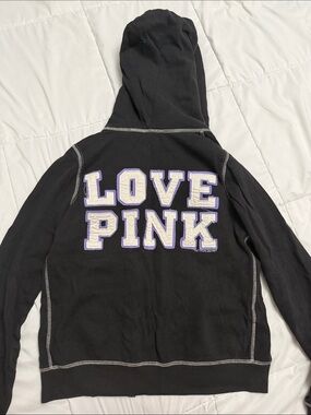 PINK Victoria's Secret Black Hoodie with 'LOVE PINK' Graphic